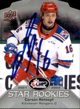 Carson Rehkopf Signed Auto 2022-23 Upper Deck CHL Rookies card Kitchener Rangers