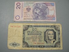 Lot of 2 x Poland Polish Banknotes 20 Zlotych 1994 & 1948