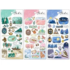 Mind Wave Sticker Sheet Set of 3 - Nature Countryside Blue Green, Pink & Blue