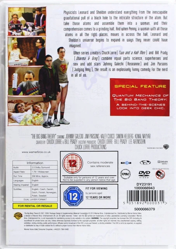 The Big Bang Theory: Season 1 (DVD) Jim Parsons Johnny Galecki (UK IMPORT) - Image 3 of 3