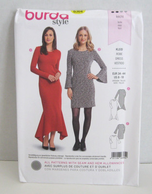 Burda 6364 Easy Dresses w/Godets or Sleeve Flounces Misses' 8-18 Pattern Uncut
