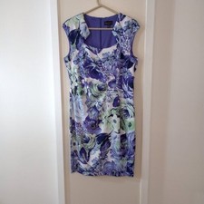 Connected Apparel, Cocktail Dress, Floral, Purple White Green, Size 12