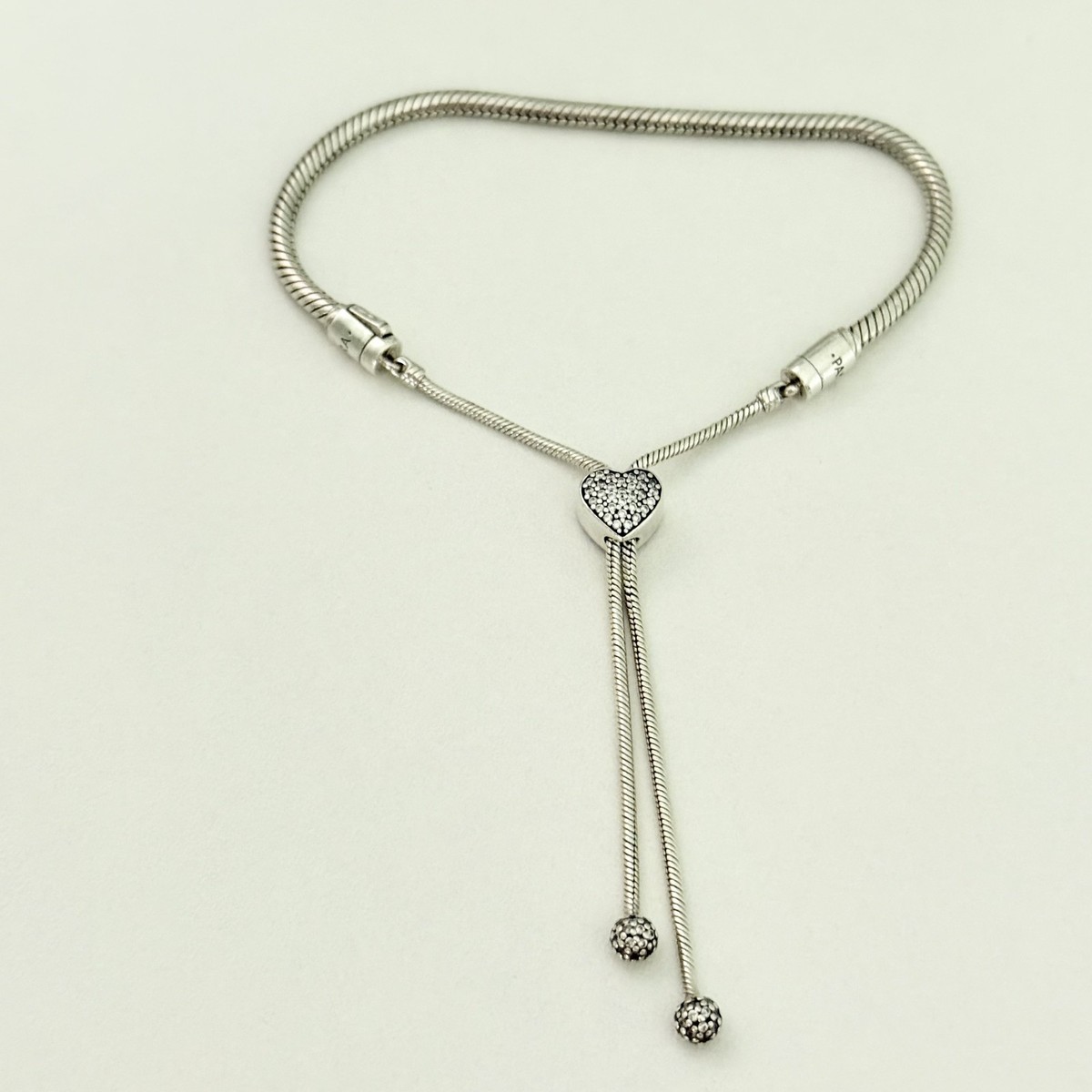 Pandora 925 Sterling Silver Pave Heart Clasp Slider Clear CZ Love