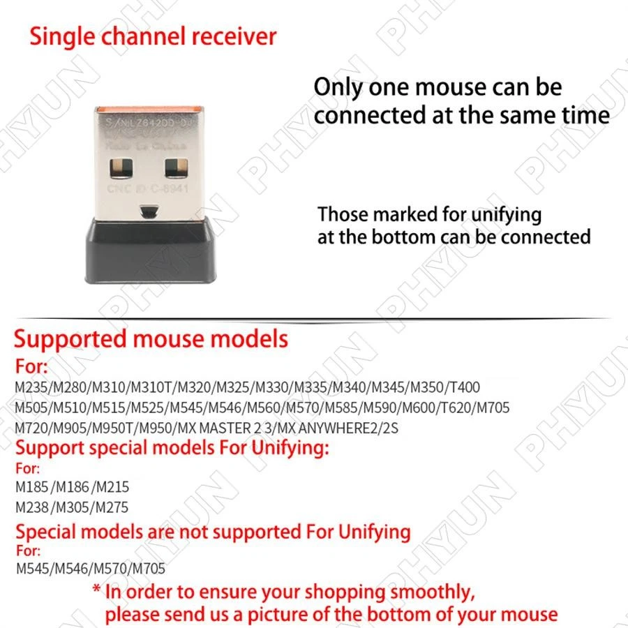 1x Single Channel Wireless Mouse USB Receiver For Logitech Unifying M235 280 310 - Image 3 of 4