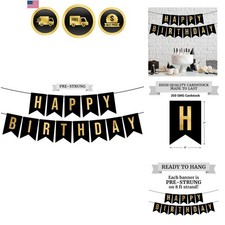 Pre-Strung Happy Birthday Banner - Black Birthday Banner with Gold Letters