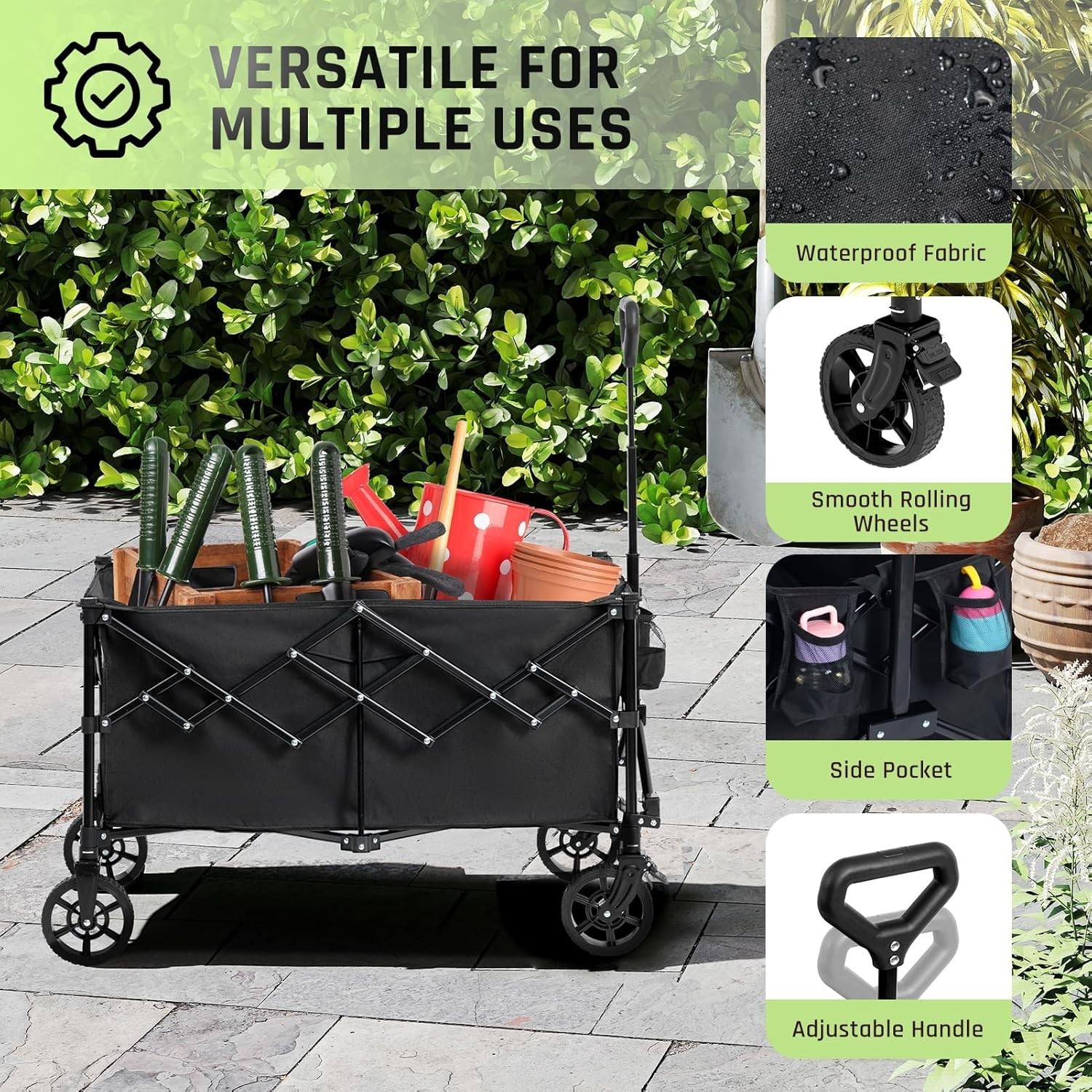 Folding Utility Heavy Duty Wagon Cart for Grocery Sports Gar