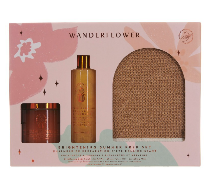 Body Scrub Skin Brightening Summer Prep Trio Glow Oil & Mitt - Wanderflower