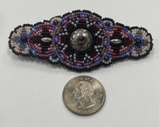 Ręcznie robione srebro szterling rdzenny amerykański koralik BARRETTE z granatem kamień 3 1/2"