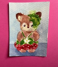   Calico critters ACEO  Very Berry Series watercolour painting 2.3 x 3.5 inch