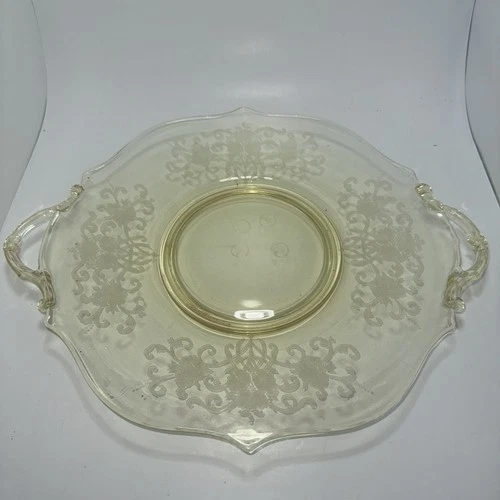 Vintage Yellow Glass Lancaster Elegant Depression Glass Handled Serving Plate