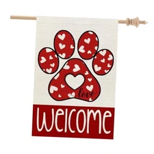 CROWNED BEAUTY Paw Print House Flag 28X40 Inches Double 28"X40" Red 28X40"
