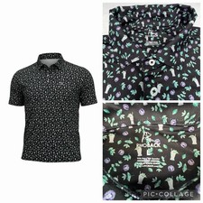 Rhoback Performance Golf Polo Shirt Men Large Black Mint Julep All Over Print