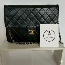 Chanel Matelasse Quilted Chain Shoulder Bag Black Leather 80s Push Lock Broken
