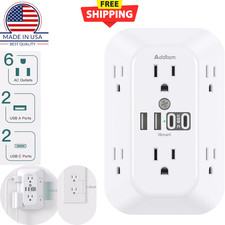 10-in-1 USB Wall Outlet Extender   6 AC Outlets  4 USB Ports 2 USB-C 
