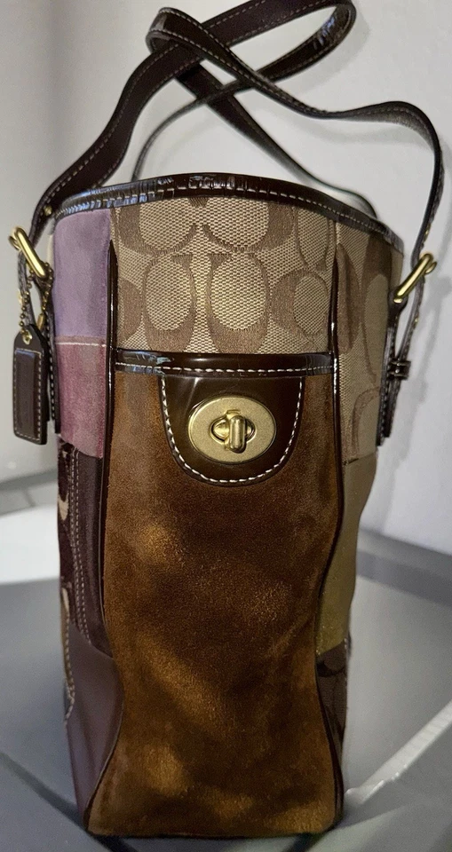 Bolso de Mano Coach Patchwork F10515 Multicolor Gamuza Cuero Lona Estampado Animal Foto 4 de 4