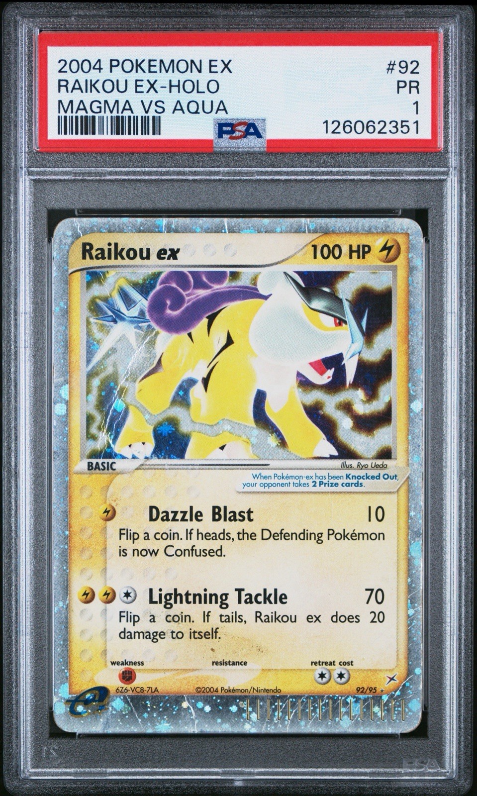 PSA 1 Raikou EX Holo Foil Team Magma vs Team Aqua 92/95 2004 Pokemon PR