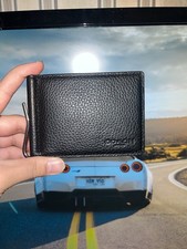 Men s Coach Slim Money Clip Wallet Black Refined Pebbled Leather