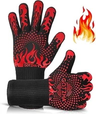 Oven Gloves, BBQ Gloves 1472℉ Extreme Heat Resistant, Grilling Short, Red