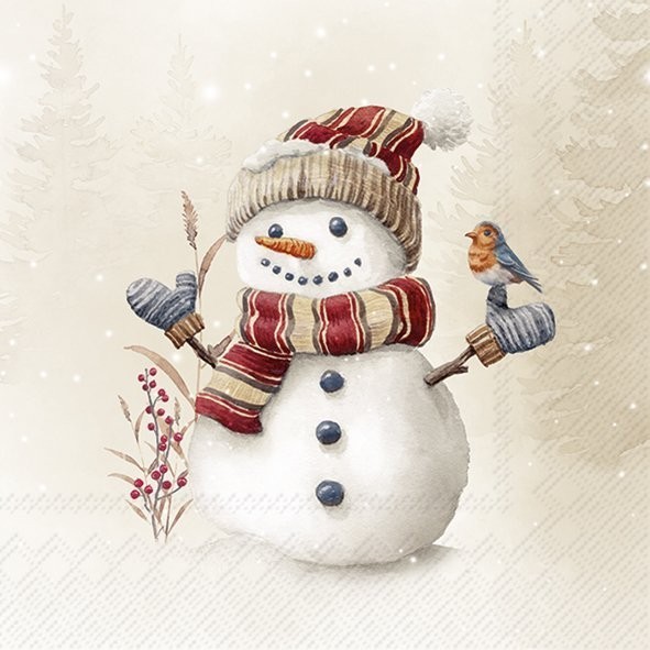 4 x Paper Napkins/33cm/3Ply/Decoupage/Christmas/Robin/Oscar the Snowman