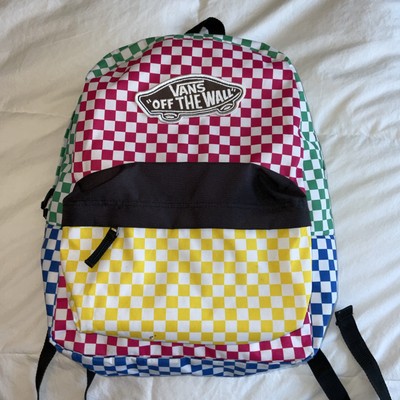 VANS Realm Rainbow Backpack Checkerboard Multi Color Block w