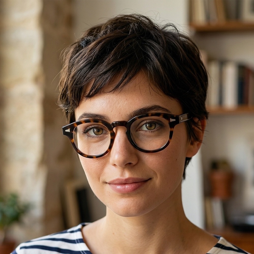 Stylish non-prescription anti-blue light black frame cat-eye glasses.