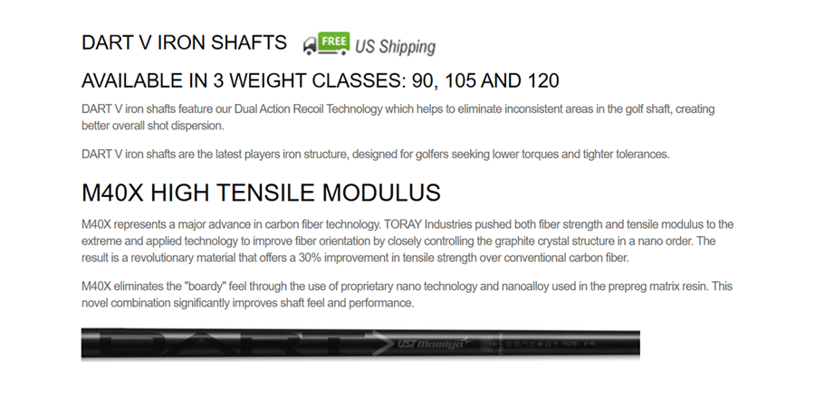 Set De 8 Shafts UST Mamiya Dart V 120 F5 – X Flex, .355 Taper Tip, Graphite, Neufs
