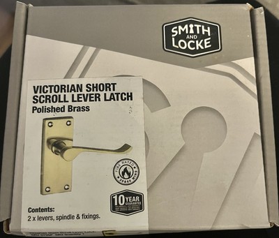 Smith and Locke viktorianische kurze Rollhebelriegel Türgriffe, Messing poliert