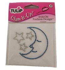Moon and Stars IRON-ON Blue and Silver rhinestone DIAMANTE applique transfer