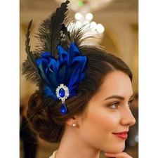 1920s Peacock Feather Fascinators Blue Flapper Hair Clip Prom Headpiece for W...