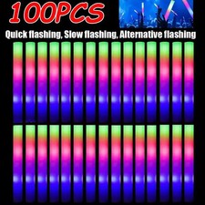 100Pcs LED Glow Sticks Bulk Colorful RGB Glow Foam Stick Cheer Tube Dark Lights
