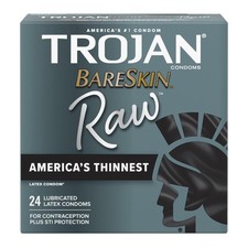 TROJAN BareSkin Raw Thin Condoms, Lubricated Thin Condoms, 24 Count Pack