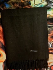 100% Pure Cashmere Black Scarf with Fringe Made in Italy Luxury Soft Warm