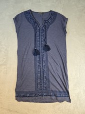 Laura Ashley Mini Dress Womens Size 8 Blue Embroidered Tassel Boho Dress