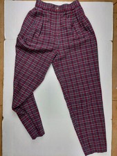 Womens 80s Vintage Pants Pleated Tapered Red Plaid Small High Waist 4 Petite USA