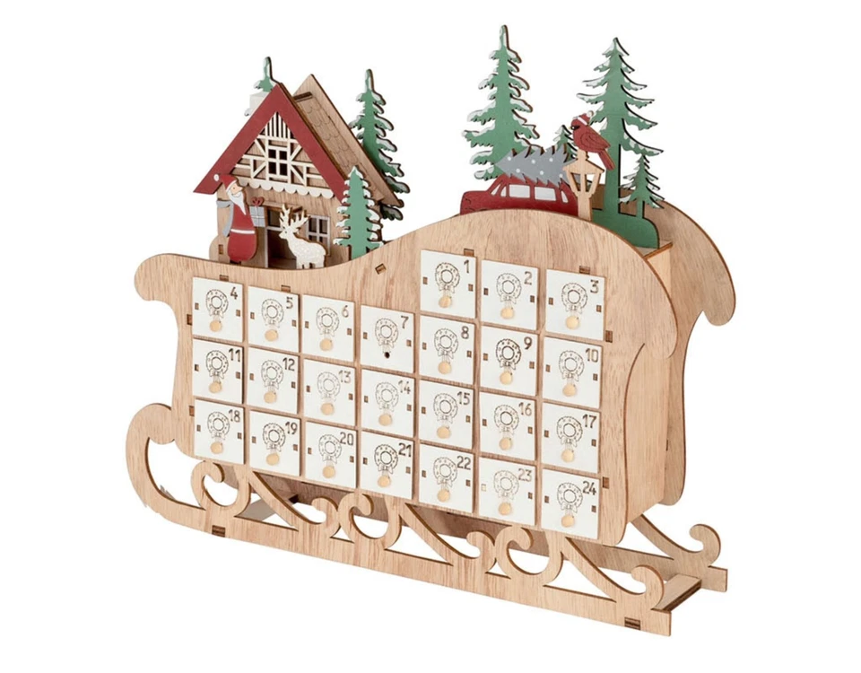 Livarno Home Weihnachts Adventskalender Holz LED Schlitten Kalender