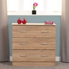 Image of 3 Drawer Chest of Drawers in Oak Effect Veneer Cabinet Chest