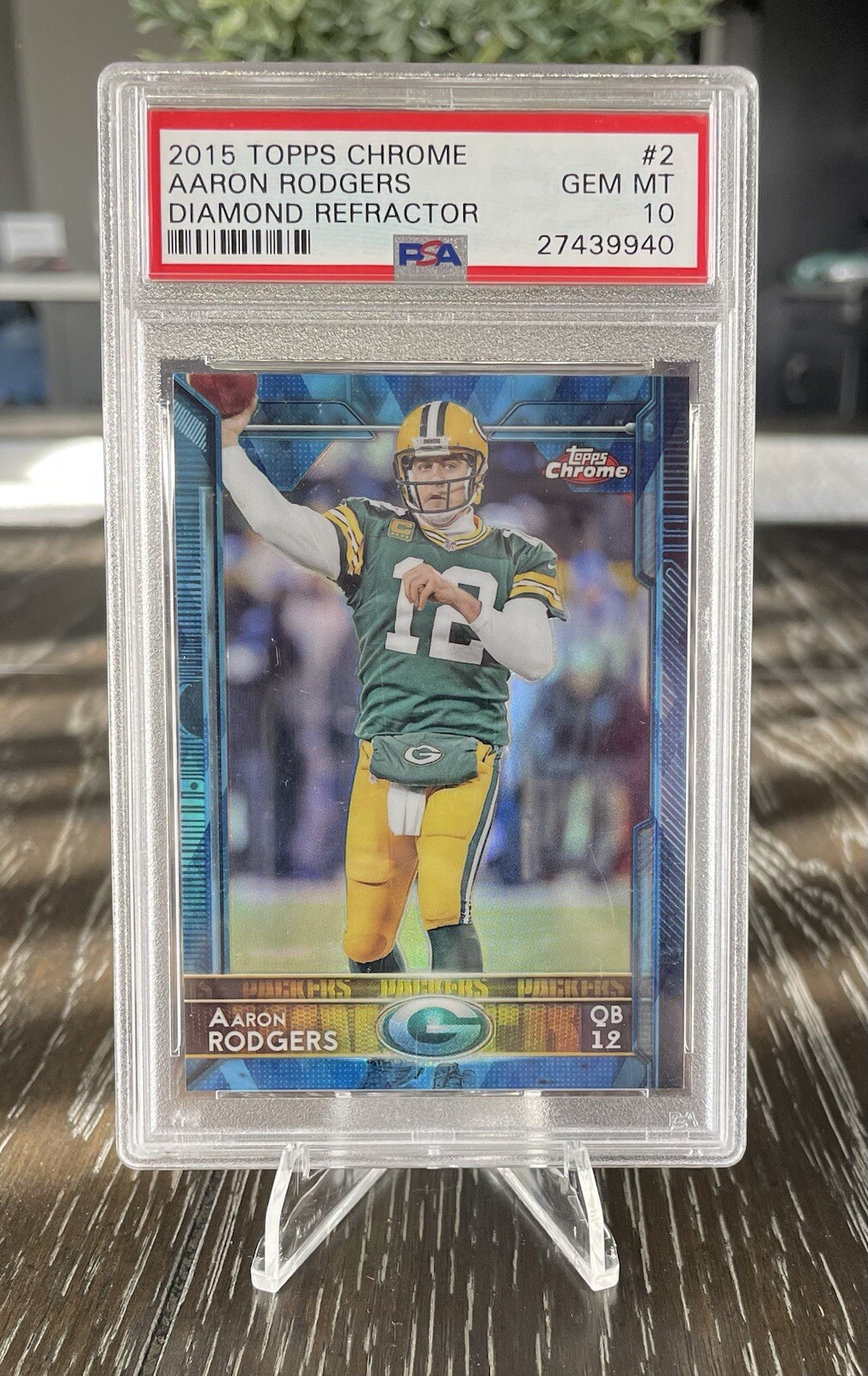 2015 Topps Chrome Aaron Rodgers Blue Diamond Refractor PSA 10 Gem Mint Pop 22