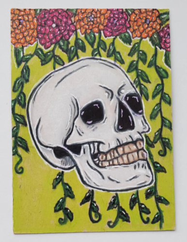 ACEO Original Art Card "Skull of Life" OOAK Colored Pencil Drawing ATC