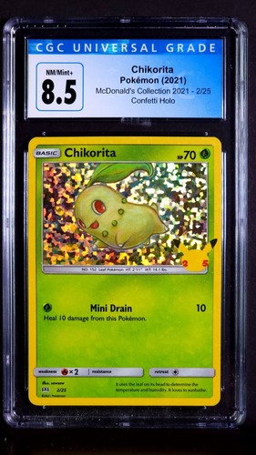 Chikorita Confetti Holo 2/25 McDonalds Sammlung NM/Mint+ CGC 8.5 2021 Stamped - Bild 2 von 3