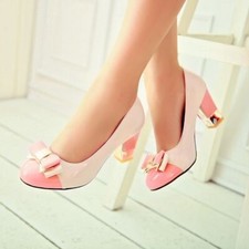 Women's Sweet Bowknot Round Toe Chunky Heel Mid-Heels Casual Shoes Pumps