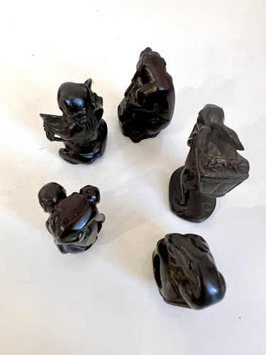 CHINESE NETSUKE RABBIT, FROG, MONKEY, MOUSE AND LION CARVED NETSUKE 5PC LOT - Picture 3 of 9