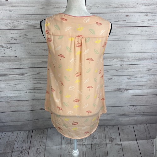 Modcloth Womens Sleeveless Blouse Sz Medium Peach Orange Umbrella Print - Picture 5 of 6