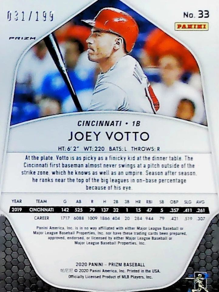 2020 Panini Prizm Quick Pitch Blue Donut Circle  /199 SP #33 Joey Votto REDS - Image 2 of 2