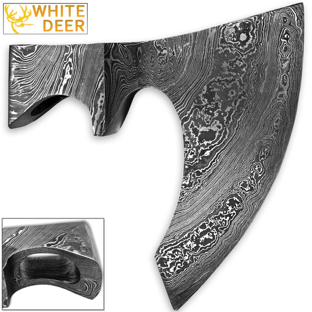 White Deer Blank Axe Head Bit Damascus Steel Bearded 