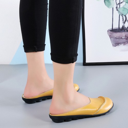 Women's Genuine Leather Slip on Loafers Moccasin Flat Boat Oxford Sole Sandals - Picture 5 of 71