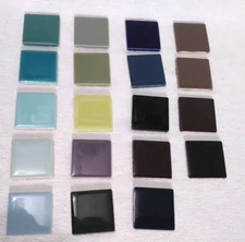 Ceramic Color Tile Samples 19 pieces Blue Green Dark Squares 1-3/8" for Crafts