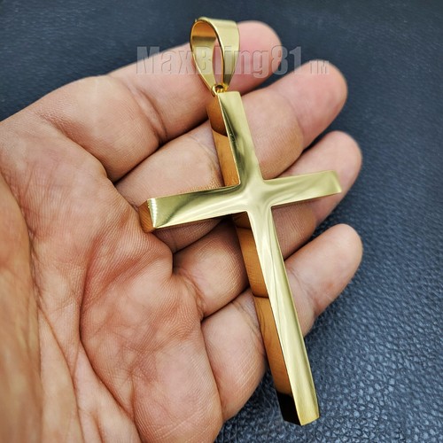 Large Cross Christian Pendant & 6mm 30" Box Cuban Stainless Steel Chain Necklace - Picture 6 of 17
