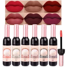evpct 6Pcs Wine Bottle Lip Tint Stain Set 6 Colors Waterproof Red Matte All D...