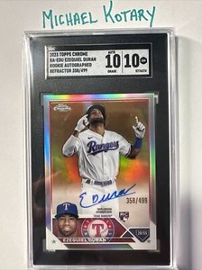 EZEQUIEL DURAN 2023 TOPPS CHROME REFRACTOR AUTO 358/499 SGC 10/10 Rangers Rookie