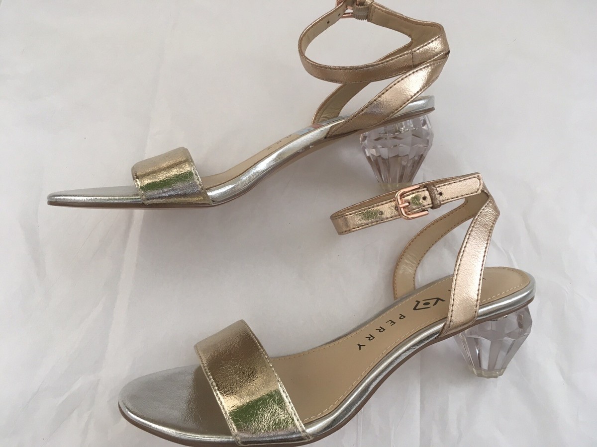 NEW KATY PERRY EMERALD-CRINKLE ACRYLIC HEEL METALLIC COMBO SANDAL SHOE M